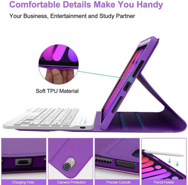 Alt view image 5 of 5 - BORIYUAN iPad mini 7th Keyboard Case 2024, Detachable Wireless Bluetooth Keyboard Slim Folio Smart Cover with Build-in Pencil Holder for iPad mini 6th Generation 8.3 inch 2021 Purple