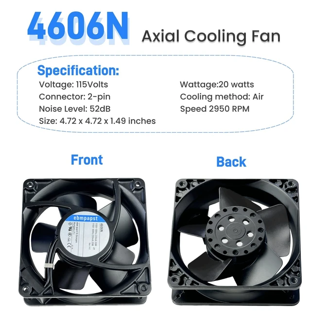 Alt view image 2 of 5 - for ebmpapst 4606N All Metal High Temperature Resistant Axial Cooling Fan 2-Pin 120x120x38mm 115V-AC 50-60Hz 0.235A 120mm.