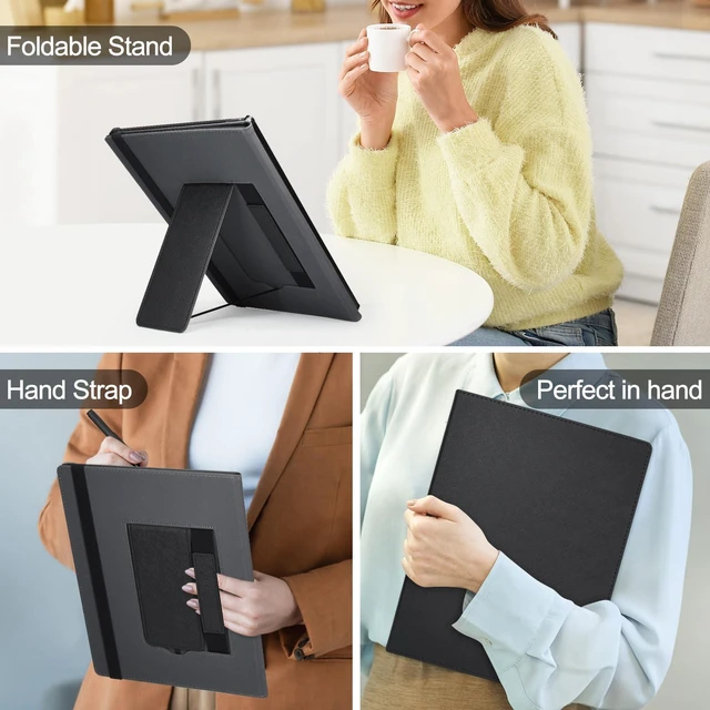 Alt view image 2 of 5 - Caweet Stand Case for Remarkable Paper Pro 11.8 Inch 2024, Hard Back Shell Protective Auto Sleep/Wake Book Folio Cover with Pen Holder and Hand Strap, Black