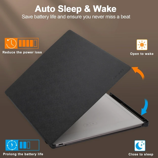 Alt view image 4 of 5 - Caweet Stand Case for Remarkable Paper Pro 11.8 Inch 2024, Hard Back Shell Protective Auto Sleep/Wake Book Folio Cover with Pen Holder and Hand Strap, Black