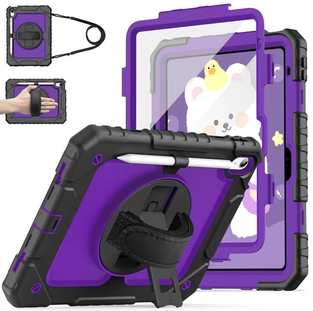 Main image of Cantis Case for iPad 11-inch (A16) 2025/ iPad 10th Generation 2022 (10.9 inch) with Screen Protector, 11th Case with 360 Degree Rotating Stand/Shoulder Strap/Pencil Holder, Black+Dark Purple
