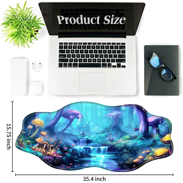 Alt view image 2 of 5 - BFDHGQZC Large Desk Mat Mouse Pad 35.4x15.75,Forest with Glowing Mushrooms