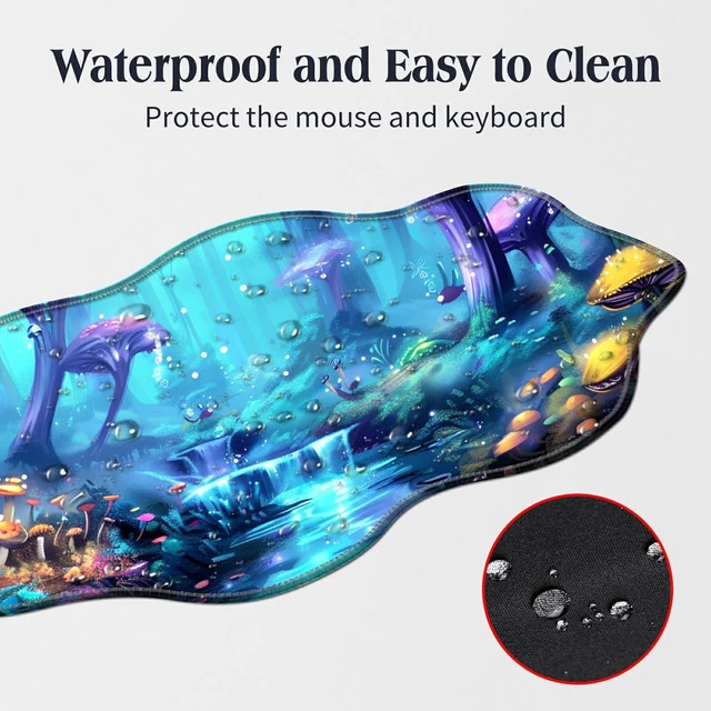 Alt view image 3 of 5 - BFDHGQZC Large Desk Mat Mouse Pad 35.4x15.75,Forest with Glowing Mushrooms