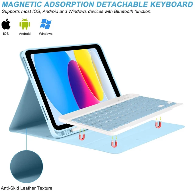 Alt view image 3 of 5 - besky Keyboard Case for iPad 11th/10th Gen 11 Inch & 10.9 Inch, Light Blue