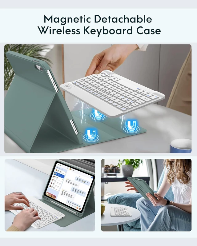Alt view image 4 of 5 - for iPad 11th/10th Generation Case with Keyboard A16 11-inch 2025, Rechargeable Detachable Wireless Bluetooth Keyboard for iPad 10th 10.9 2022, Smart Folio Slim Cover with Pencil Holder Thin &
