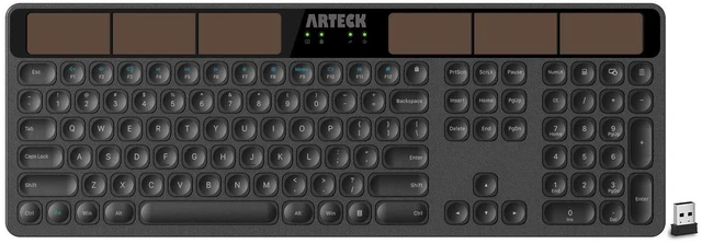 Main image of Arteck Wireless Solar Keyboard Full Size Solar Recharging Keyboard for Computer/Desktop/PC/Laptop/Surface/Smart TV and Windows 10/8 / 7 / Vista/XP Built in Rechargeable Battery