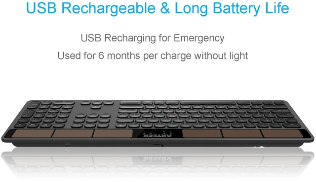Alt view image 3 of 5 - Arteck Wireless Solar Keyboard Full Size Solar Recharging Keyboard for Computer/Desktop/PC/Laptop/Surface/Smart TV and Windows 10/8 / 7 / Vista/XP Built in Rechargeable Battery