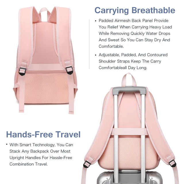 Alt view image 4 of 5 - Boavan Laptop Backpack for women, 15.6 inch Laptop Bag with USB Port, Waterproof Travel Work Backpack Purse, Anti-Theft Teacher Nurse Doctor Casual Bookbags Office Business backpackPink