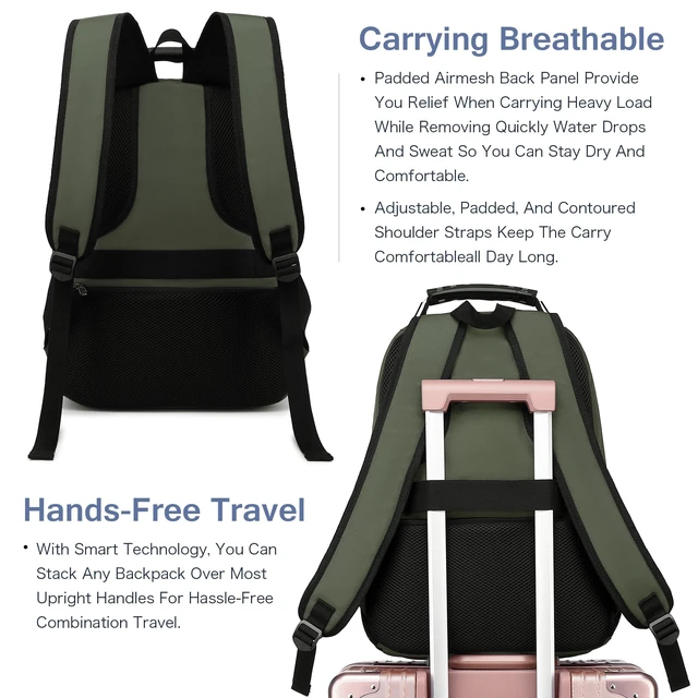 Alt view image 3 of 5 - Boavan Laptop Backpack for men, 15.6 inch Laptop Bag with USB Port, Waterproof Travel Work Backpack Purse, Anti-Theft Teacher Nurse Doctor Casual Bookbags Office Business backpack,Green