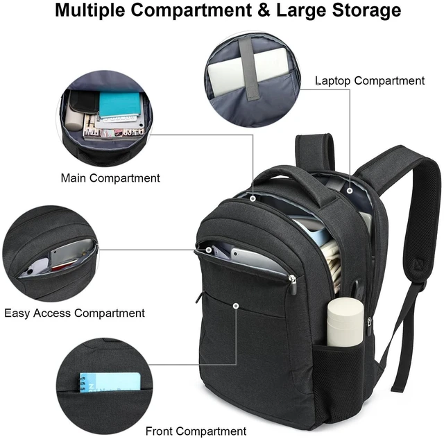 Alt view image 2 of 5 - BIKROD Backpack for Men and Women, School Backpack for Boys, Water Resistant Business Travel Laptop Back Pack Fit 15.6 Inch Laptop with USB Charging Port, Black