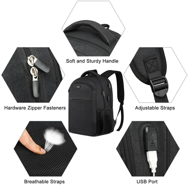 Alt view image 3 of 5 - BIKROD Backpack for Men and Women, School Backpack for Boys, Water Resistant Business Travel Laptop Back Pack Fit 15.6 Inch Laptop with USB Charging Port, Black