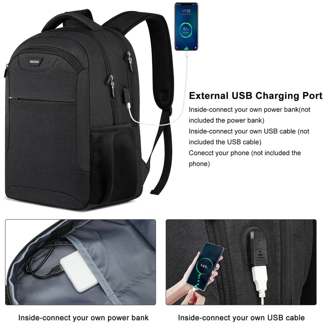 Alt view image 4 of 5 - BIKROD Backpack for Men and Women, School Backpack for Boys, Water Resistant Business Travel Laptop Back Pack Fit 15.6 Inch Laptop with USB Charging Port, Black
