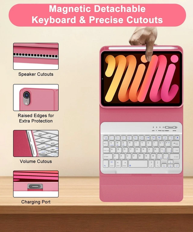 Alt view image 2 of 5 - BORIYUAN iPad mini 7th Gen 2024 (A17 Pro) & iPad mini 6 Keyboard Case 2021, Detachable Wireless Bluetooth Keyboard Slim Folio Smart Cover with Pencil Holder for iPad mini 7th/6th Gen 8.3 inch -
