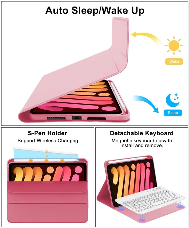 Alt view image 5 of 5 - BORIYUAN iPad mini 7th Gen 2024 (A17 Pro) & iPad mini 6 Keyboard Case 2021, Detachable Wireless Bluetooth Keyboard Slim Folio Smart Cover with Pencil Holder for iPad mini 7th/6th Gen 8.3 inch -