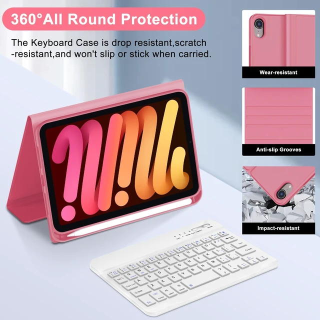 Alt view image 4 of 5 - BORIYUAN iPad mini 7th Gen 2024 (A17 Pro) & iPad mini 6 Keyboard Case 2021, Detachable Wireless Bluetooth Keyboard Slim Folio Smart Cover with Pencil Holder for iPad mini 7th/6th Gen 8.3 inch -