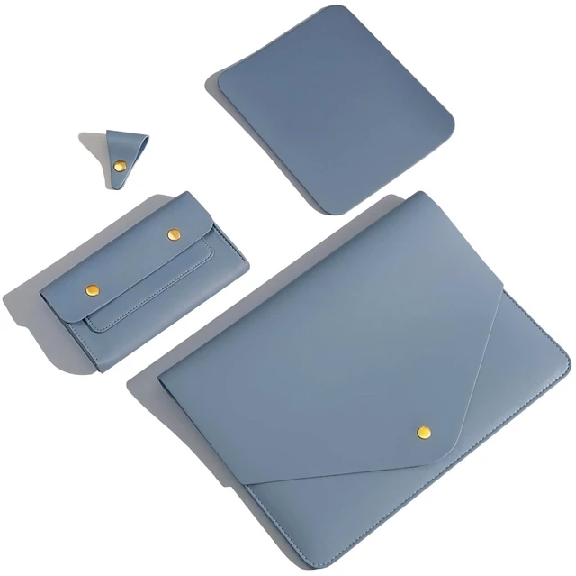 Main image of Benfan PU Leather Laptop Sleeve 16 Inch Compatible with New MacBook Pro 16 A2991 A2780, MacBook Pro 15, Surface Book 15, Dell XPS 15 with Small Pouch, Mouse Pad and Cord Organizer Color Blue