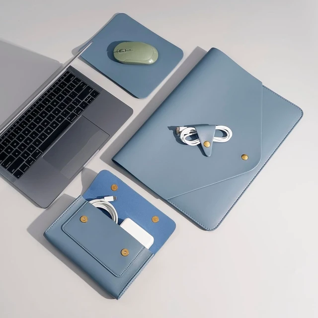 Alt view image 3 of 5 - Benfan PU Leather Laptop Sleeve 16 Inch Compatible with New MacBook Pro 16 A2991 A2780, MacBook Pro 15, Surface Book 15, Dell XPS 15 with Small Pouch, Mouse Pad and Cord Organizer Color Blue