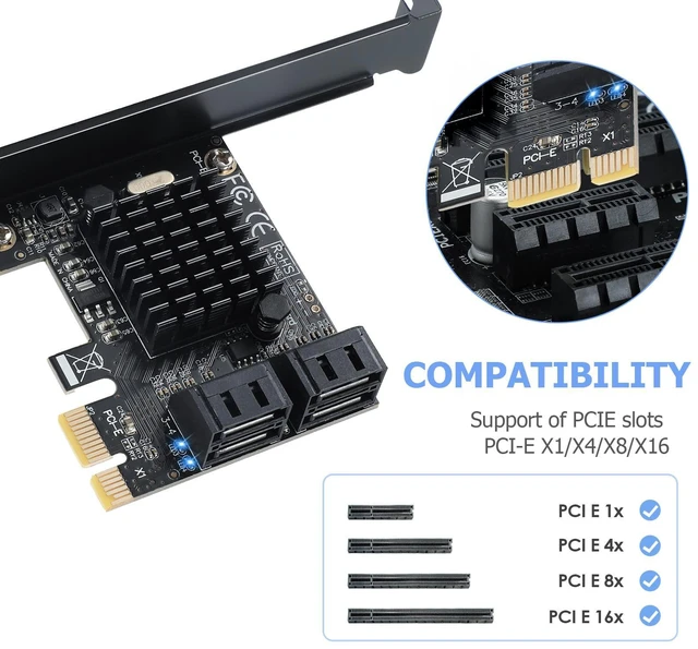 Alt view image 2 of 5 - ACTIMED PCI-E X1 to SATA 3.0 Controller Card, 4-Port SATA III 6Gbps Expansion Cards, Supports PCI-Express (1X 4X 8X 16X) Slot, Support SSD and HDD, for Windows10/7/8/XP/Vista/linux