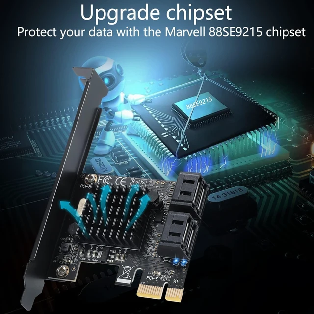 Alt view image 3 of 5 - ACTIMED PCI-E X1 to SATA 3.0 Controller Card, 4-Port SATA III 6Gbps Expansion Cards, Supports PCI-Express (1X 4X 8X 16X) Slot, Support SSD and HDD, for Windows10/7/8/XP/Vista/linux