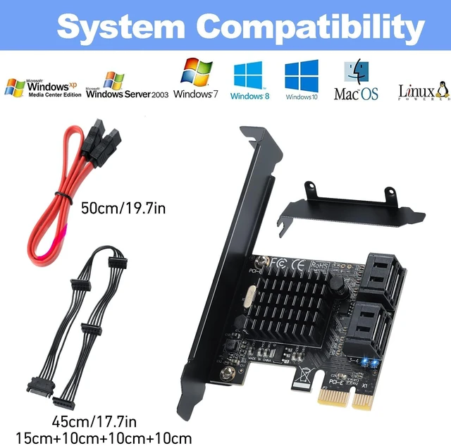 Alt view image 5 of 5 - ACTIMED PCI-E X1 to SATA 3.0 Controller Card, 4-Port SATA III 6Gbps Expansion Cards, Supports PCI-Express (1X 4X 8X 16X) Slot, Support SSD and HDD, for Windows10/7/8/XP/Vista/linux