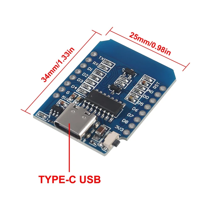 Alt view image 4 of 5 - AITRIP 10pcs Development Board D1 MINI Type-C USB NodeMcu Mini Wireless D1 Module for ESP8266 ESP-12F 4M Bytes WLAN WiFi Internet Development Board Compatible with Arduino