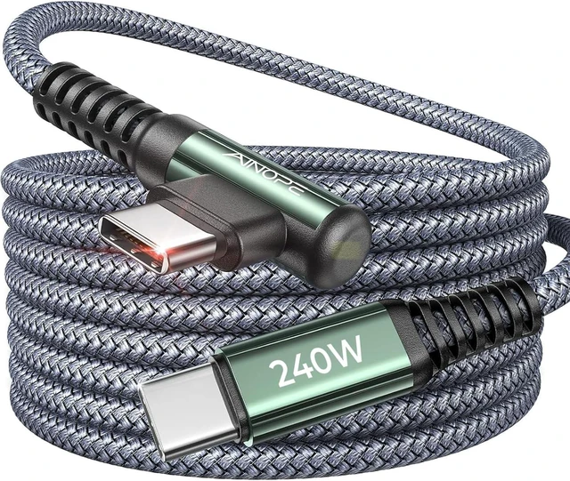 Main image of AINOPE 240W USB C to USB C Cable Fast Charging 6FT,Right Angle Fast Type C Charging Cable Fits iPhone 16 Pro Max Plus,iPhone 15,MacBook Air/Pro,iPad Pro,Samsung,Pixel,All Devices, Grey, 3Pack