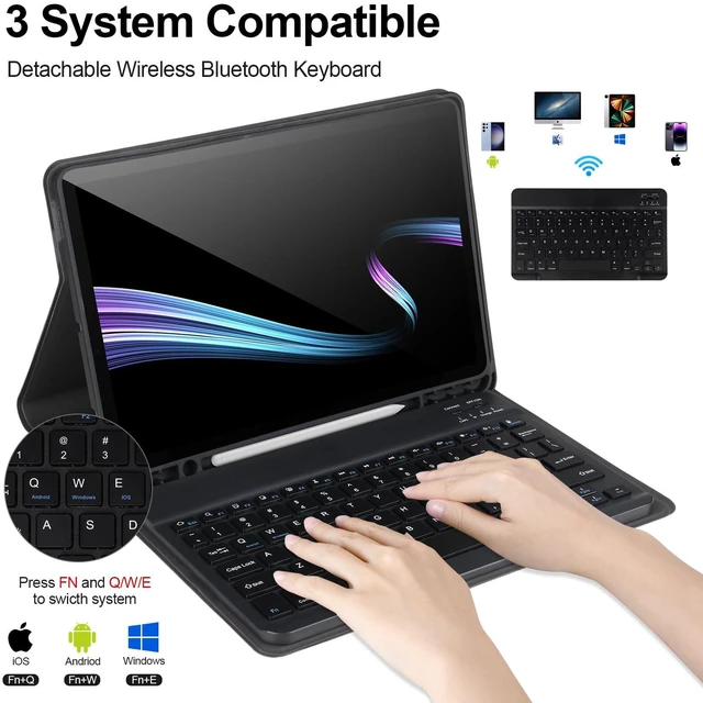Alt view image 3 of 5 - Keyboard Case for Samsung Galaxy Tab S10 Lite/S10 FE / S9 FE / S9 10.9-11 inch 2025/2023,Detachable Wireless Bluetooth Keyboard for Galaxy S10 FE,Auto Wake/Sleep with S Pen Holder,Black
