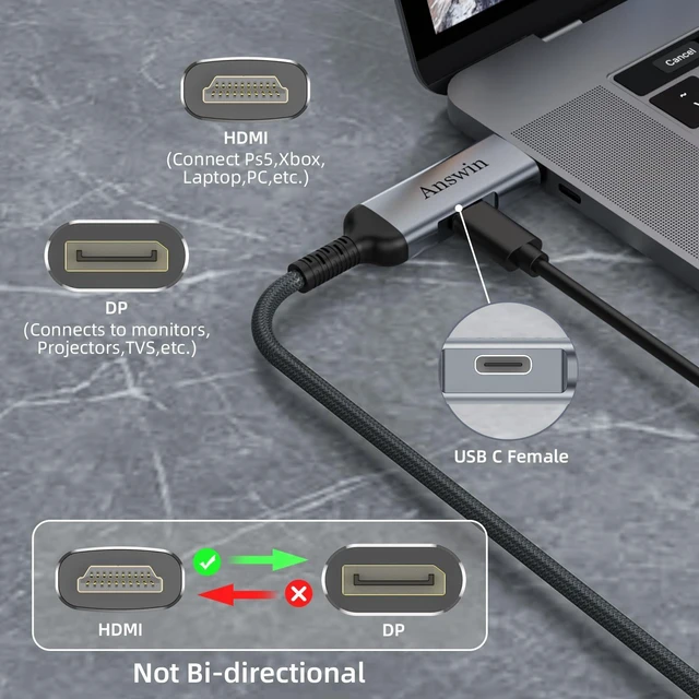 Alt view image 2 of 5 - Answin HDMI to DisplayPort Adapter 4K Uni-Directional 2K@120Hz