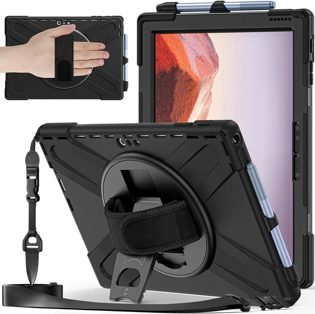 Main image of AOOCSHEY for Microsoft Surface Pro 7+/7/6/5/4 Case with Shoulder Strap Handle Hand Strap Rotating Stand Stylus Pen Holder, Rugged Shock-Absorbing Drop-Resistant Kids Silicone Cover (12.3inch),