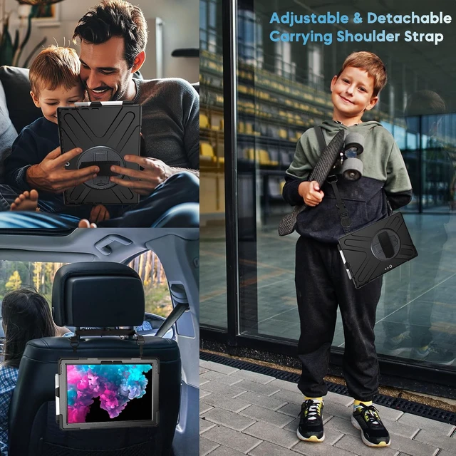 Alt view image 5 of 5 - AOOCSHEY for Microsoft Surface Pro 7+/7/6/5/4 Case with Shoulder Strap Handle Hand Strap Rotating Stand Stylus Pen Holder, Rugged Shock-Absorbing Drop-Resistant Kids Silicone Cover (12.3inch),