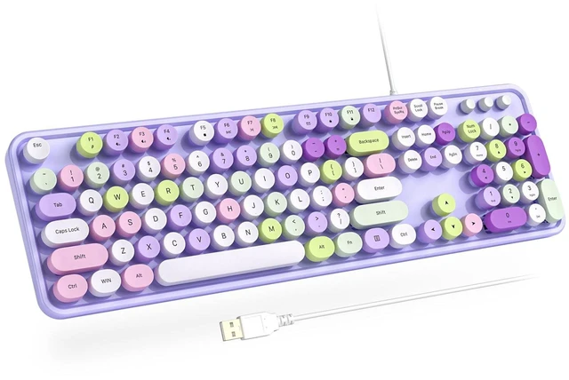 Main image of Atelus Computer Wired Keyboard, Plug Play USB Full-Size Keyboard with Large Number Pad, Caps Indicators, Foldable Stands, for Windows 7/8/10 PC Laptop (Purple Colorful)
