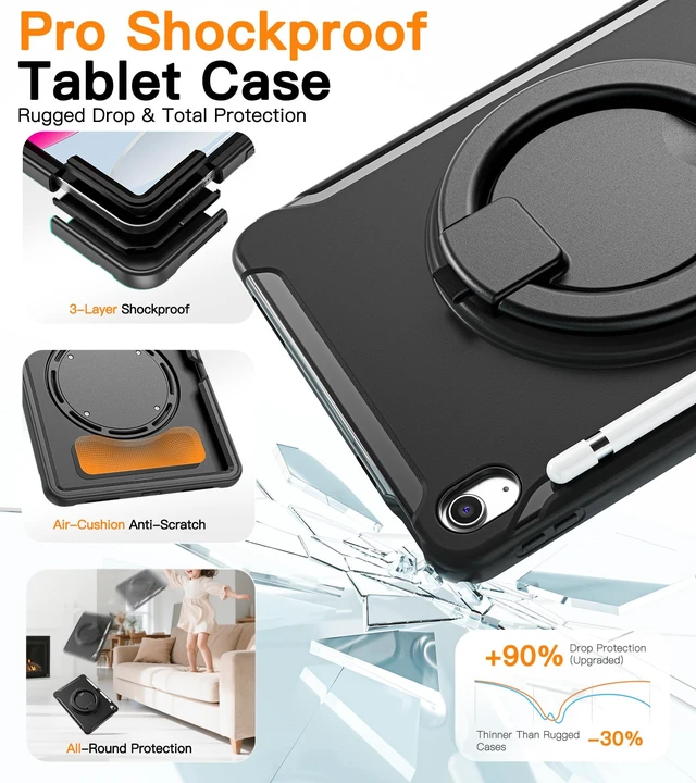 Alt view image 4 of 5 - BATYUE Shockproof Case for iPad A16 11th / 10th Gen, Black
