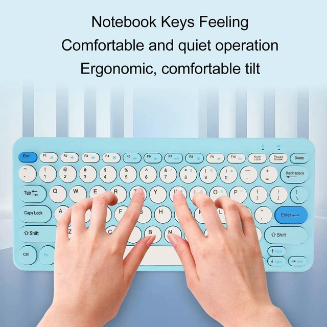Alt view image 3 of 5 - ASHATA Cute Retro Keyboard with Round Keycaps, Mute Ergonomic 2.4G Keyboard Combo for Desktop PC Computer for OS X (Blue)