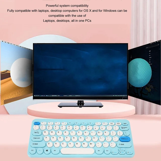 Alt view image 2 of 5 - ASHATA Cute Retro Keyboard with Round Keycaps, Mute Ergonomic 2.4G Keyboard Combo for Desktop PC Computer for OS X (Blue)