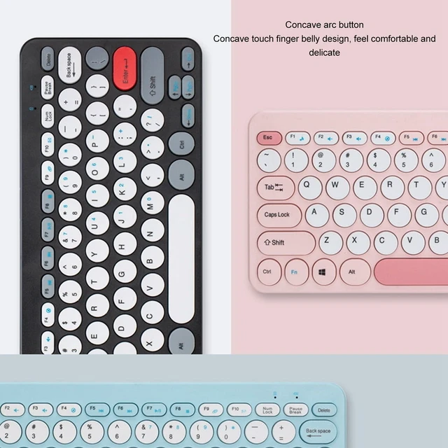 Alt view image 5 of 5 - ASHATA Cute Retro Keyboard with Round Keycaps, Mute Ergonomic 2.4G Keyboard Combo for Desktop PC Computer for OS X (Blue)
