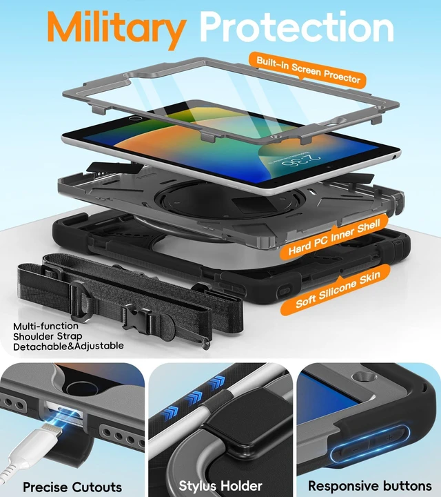 Alt view image 4 of 5 - BATYUE Shockproof Case for iPad 9th/ 8th/ 7th Gen (10.2 inch) - BlackGrey