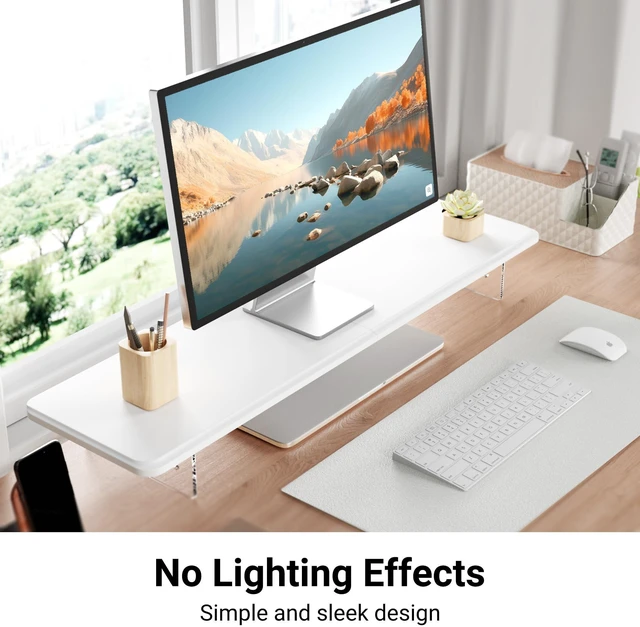 Alt view image 2 of 5 - AFOOYO Monitor Stand Riser,31.5-Inch LED Light Wood Computer Monitor Stand with Adjustable Acrylic Legs,Desk Accessories Desktop Organizer Stand for, Computer,Laptop,Printer,PC TV Screen Riser,White