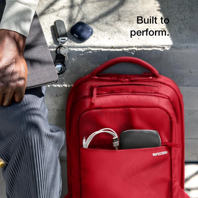 Alt view image 3 of 5 - Incase ICON Backpack Large Tech Backpack for Business, School, Travel Laptop Bag with 8 Compartments, Fits 16 Inch Devices Dedicated Laptop, Tablet, Phone and Accessory Pockets - Signal Red
