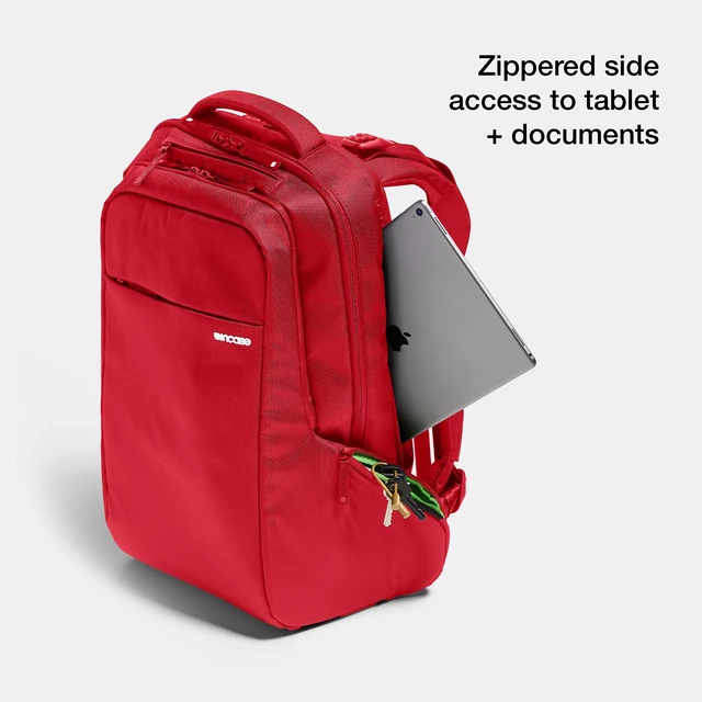 Alt view image 4 of 5 - Incase ICON Backpack Large Tech Backpack for Business, School, Travel Laptop Bag with 8 Compartments, Fits 16 Inch Devices Dedicated Laptop, Tablet, Phone and Accessory Pockets - Signal Red
