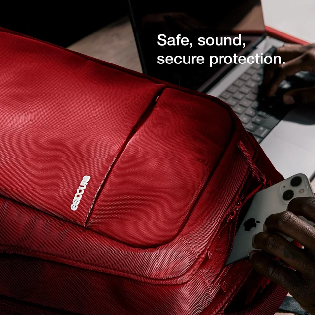 Alt view image 5 of 5 - Incase ICON Backpack Large Tech Backpack for Business, School, Travel Laptop Bag with 8 Compartments, Fits 16 Inch Devices Dedicated Laptop, Tablet, Phone and Accessory Pockets - Signal Red