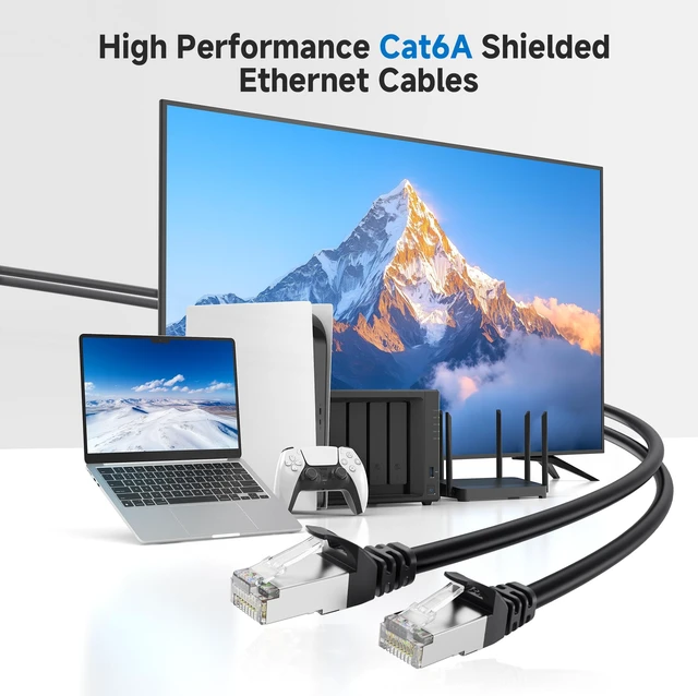 Alt view image 2 of 5 - Cable Matters 10Gbps Snagless Shielded Cat 6A Ethernet Cable, 100ft, Black