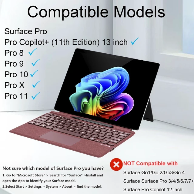 Alt view image 2 of 5 - mobee Type Cover for Microsoft Surface Pro 13 inch, Compatible with Surface Pro 11/10 / 9/8 / X, Slim Keyboard with Trackpad Mouse, Backlit & Pen Holder (Burgundy)