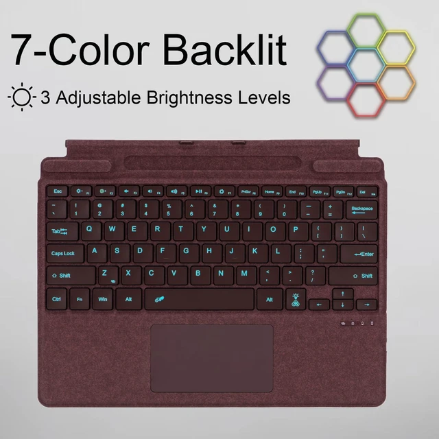 Alt view image 4 of 5 - mobee Type Cover for Microsoft Surface Pro 13 inch, Compatible with Surface Pro 11/10 / 9/8 / X, Slim Keyboard with Trackpad Mouse, Backlit & Pen Holder (Burgundy)