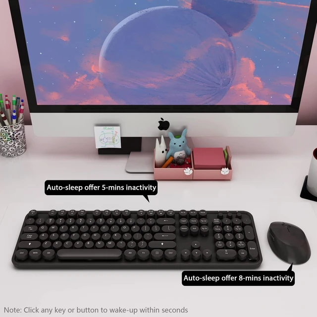 Alt view image 4 of 5 - Wireless Keyboard and Mouse Combo, Cute 104-Key Typewriter