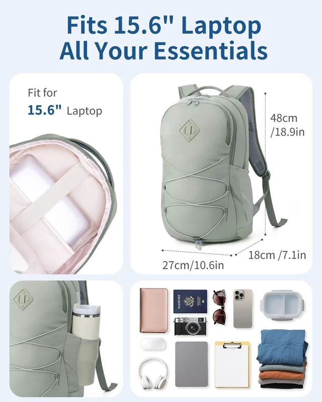 Alt view image 2 of 5 - WANDF 15.6-Inch Laptop Backpack for Women, Travel Backpack Water-Resistant Lightweight College Backpack for Work Casual Business Weekender (Green)