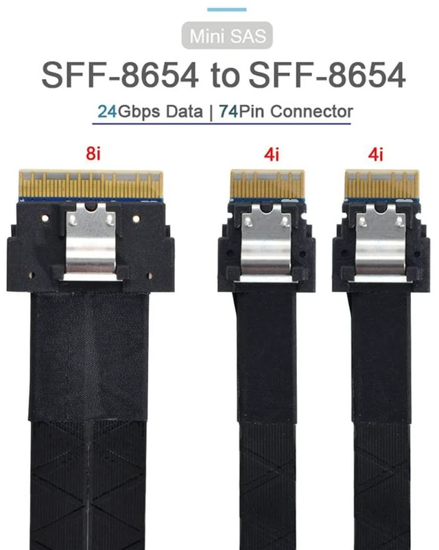 Alt view image 3 of 5 - xiwai PCI-E Ultraport Slimline SAS Slim 4.0 SFF-8654 8i 74pin to Dual SFF-8654 4i 38Pin Cable 40cm PCI-Express