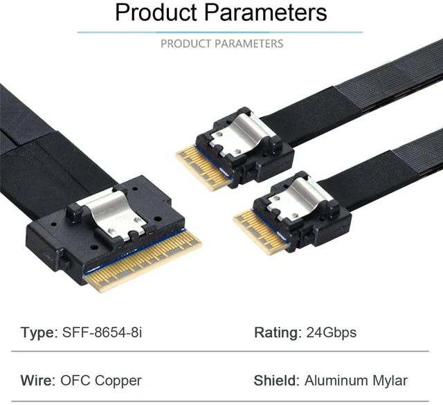 Alt view image 5 of 5 - xiwai PCI-E Ultraport Slimline SAS Slim 4.0 SFF-8654 8i 74pin to Dual SFF-8654 4i 38Pin Cable 40cm PCI-Express