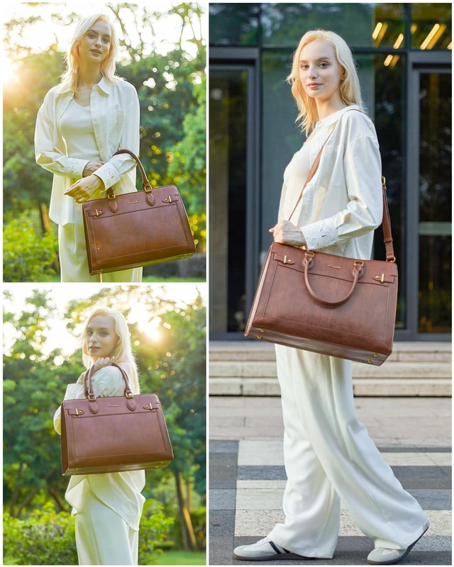 Alt view image 2 of 5 - LOVEVOOK Laptop Bag for Women, 15.6 Inch Large PU Leather Tote Bag, Professional Teacher Work Bag, Waterproof Business Computer Briefcase, Shoulder Tote Purse for Office