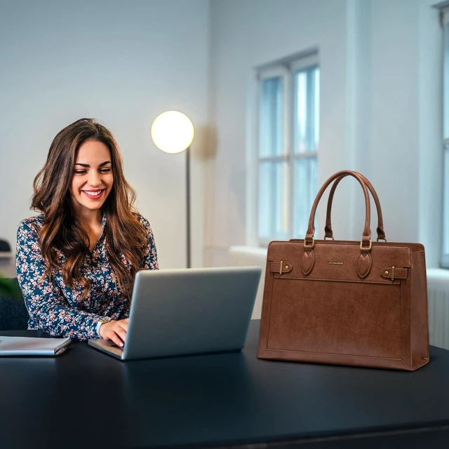 Alt view image 3 of 5 - LOVEVOOK Laptop Bag for Women, 15.6 Inch Large PU Leather Tote Bag, Professional Teacher Work Bag, Waterproof Business Computer Briefcase, Shoulder Tote Purse for Office