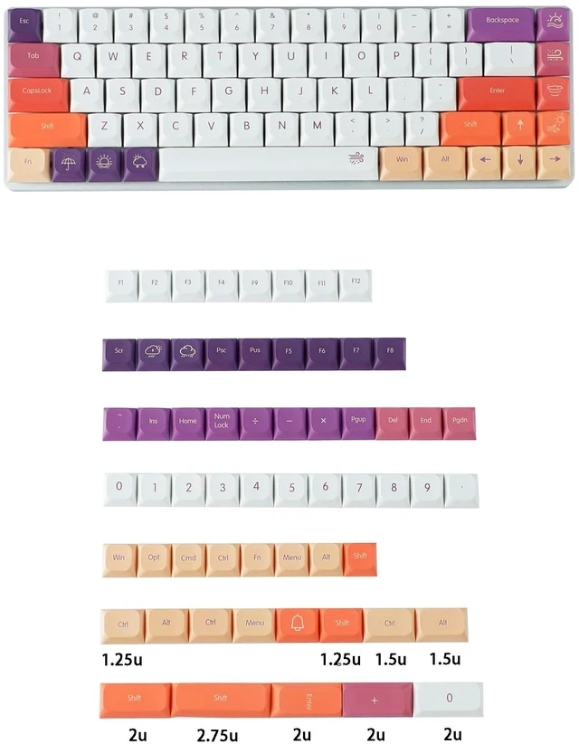 Alt view image 2 of 5 - YMDK Ultra-Slim Style Smoke Cloud 128 Mx Low Profile Dye Sub PBT Keycaps for MX 61 64 68 75 84 87 96 108 Layout Mechanical Keyboard